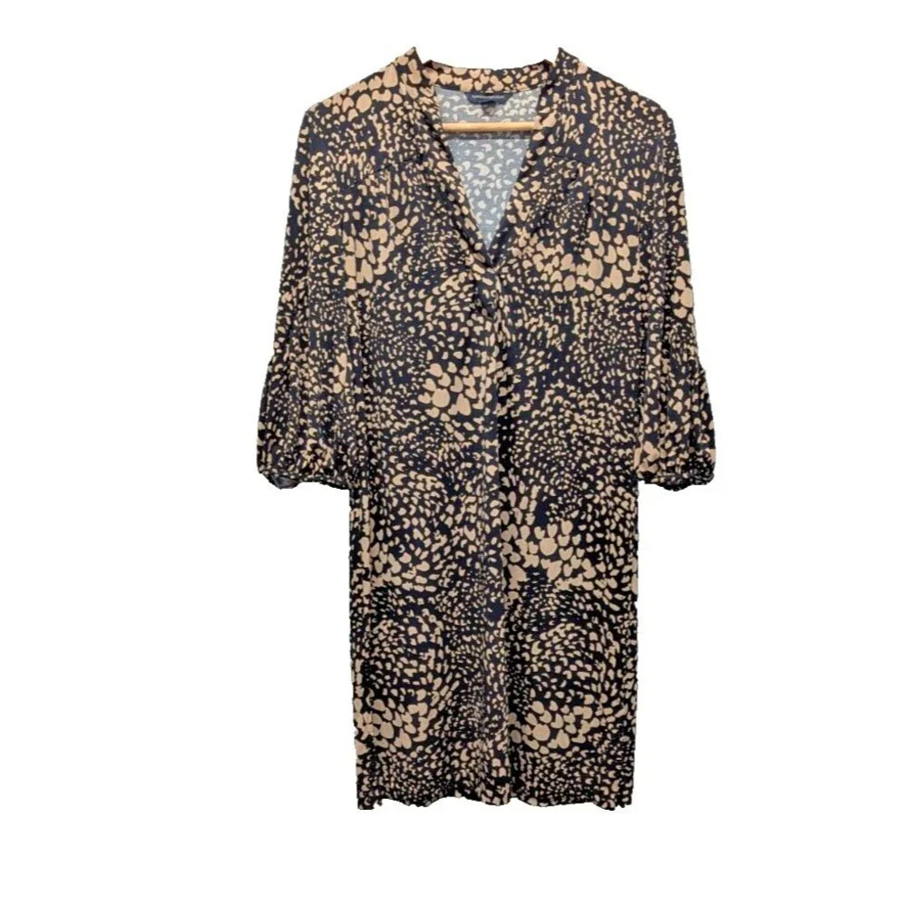 banana‎ republic brown black art deco pattern slip on half sleeve mini dress